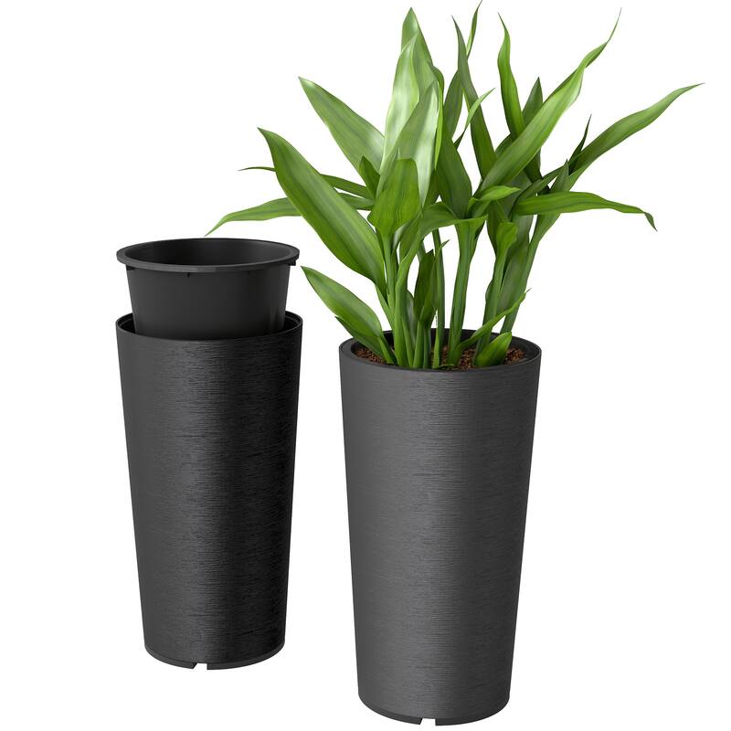 Outsunny 29 Inch Tall Planters for Outdoor Plants, Set of 2 Plastic Flower Pots with DIY Drainage Holes
