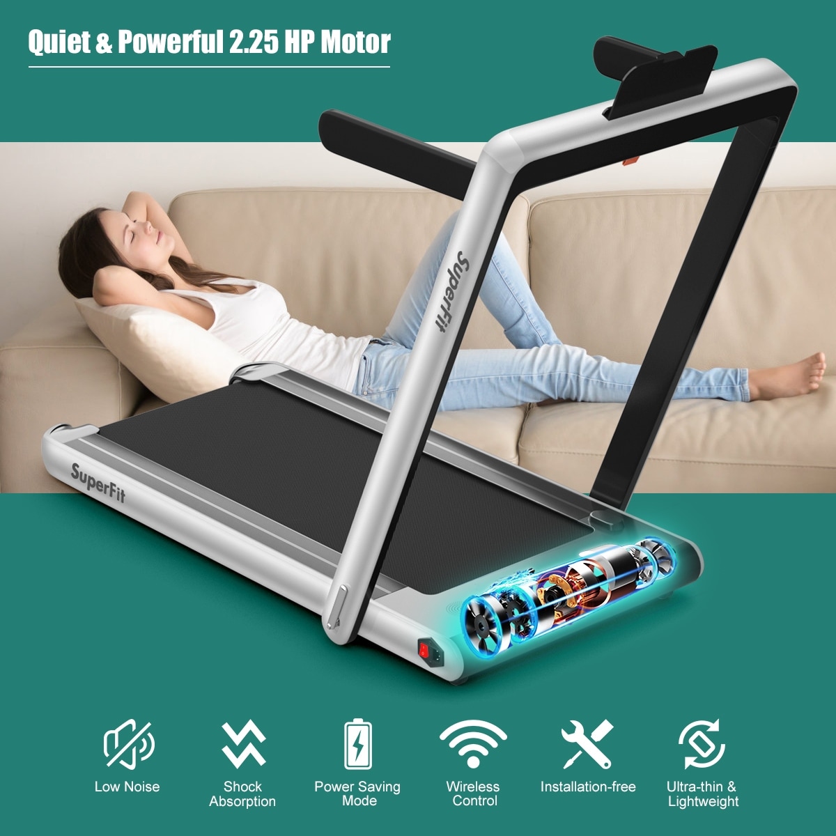 Gymax 2 in 1 Folding Treadmill 2.25HP Running Machine w Dual