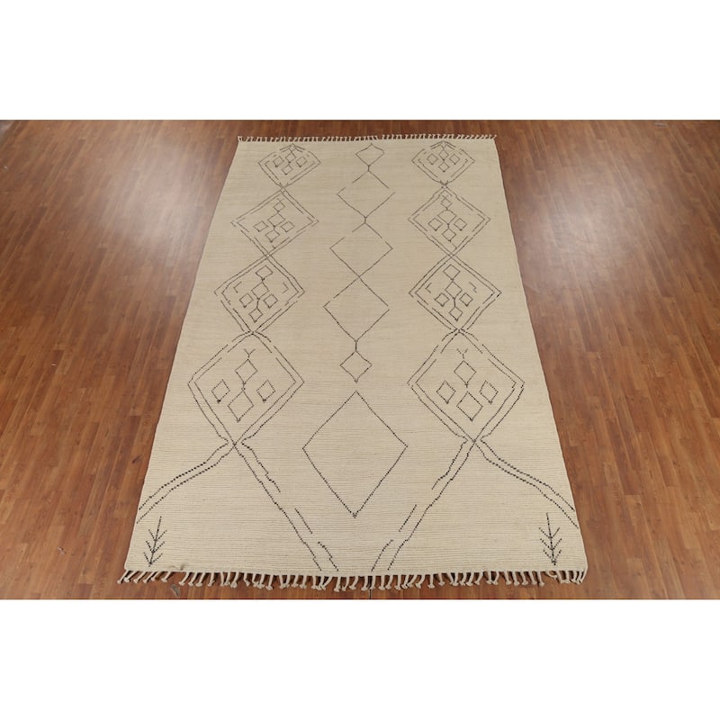 Moroccan Area Rug Handmade Beige Geometric Wool Carpet - 7'10"x 12'9"