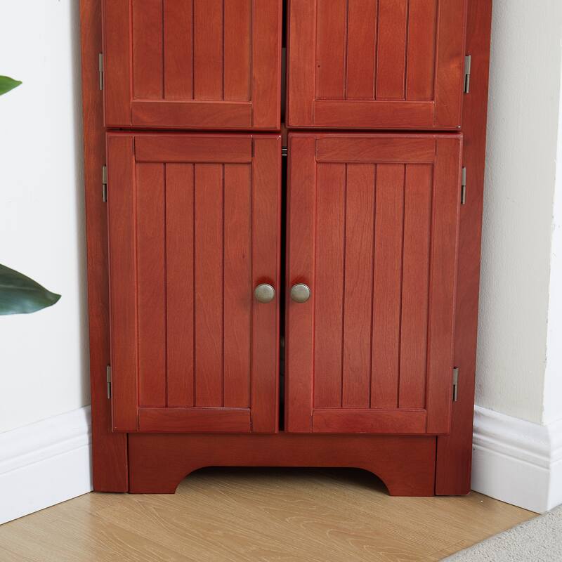 GDF Studio - Farmhouse Corner Cabinet Tall 4-Tier Storage Pantry with 8 Doors.