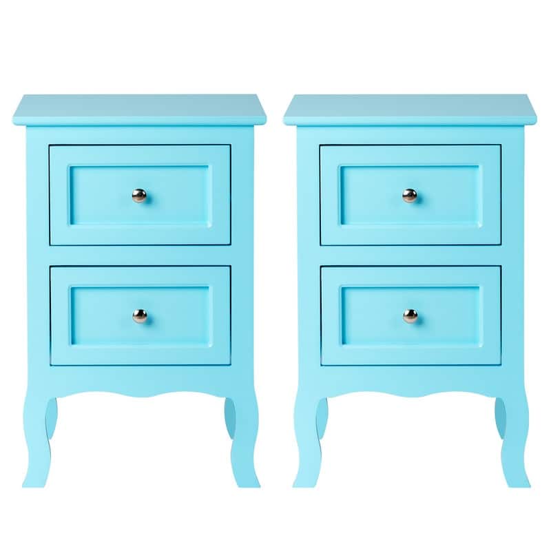 Country Style Two-Drawer Nightstand- Set of 2 - Blue