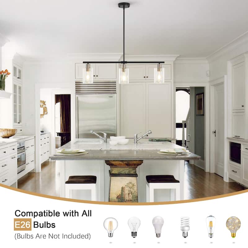 Modern Linear Ceiling Hanging Light 3-Lights Industrial Pendant Light with Adjustable Height for Living Room, Foyer - N/A
