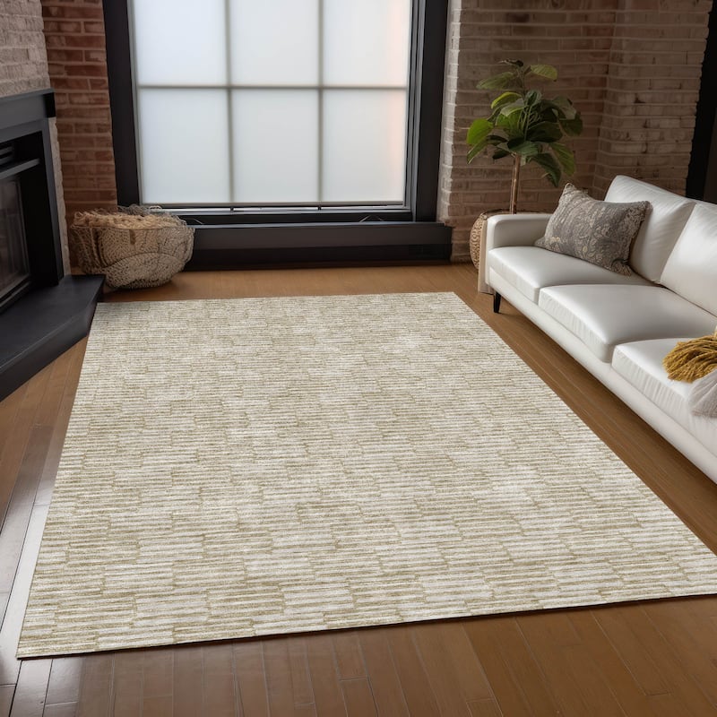 Machine Washable Indoor/ Outdoor Chantille Stripe Blocks Rug
