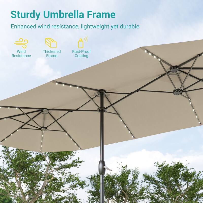 BONOSUKI 15x9ft LED Double-Sided Patio Umbrella Aluminum Large Canopy
