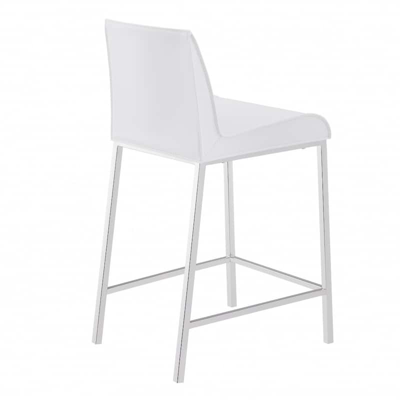 Set of Two Leather and Steel Counter Stools - 17.33" W x 19.89" D x 34.26" H