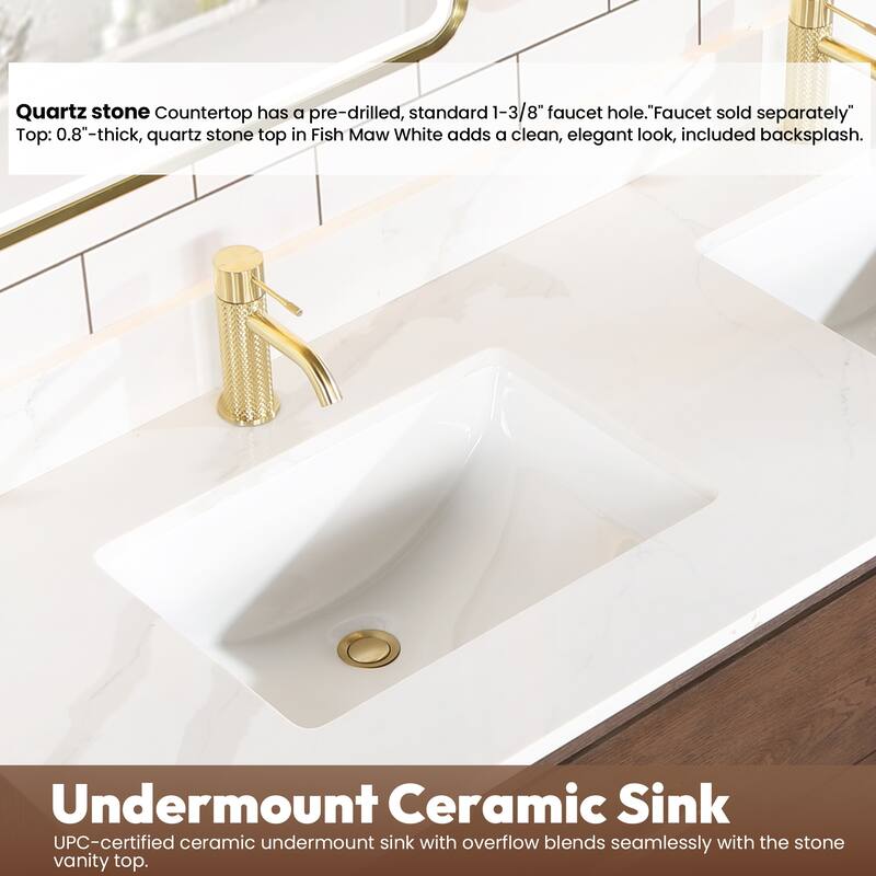 Cristo Floating Bath Vanity with White Quartz Stone Top without Mirror
