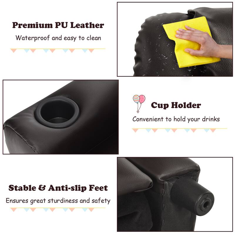 Costway Kids Recliner Chair PU Leather Armrest Sofa w/Footrest Cup