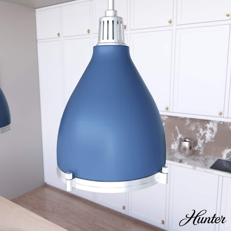 Hunter Bluff View Retro 16" 3-Light Pendant - Kitchen Island, Dining Room, Entry - Mid-Century Modern, Industrial, Transitional - Indigo Blue
