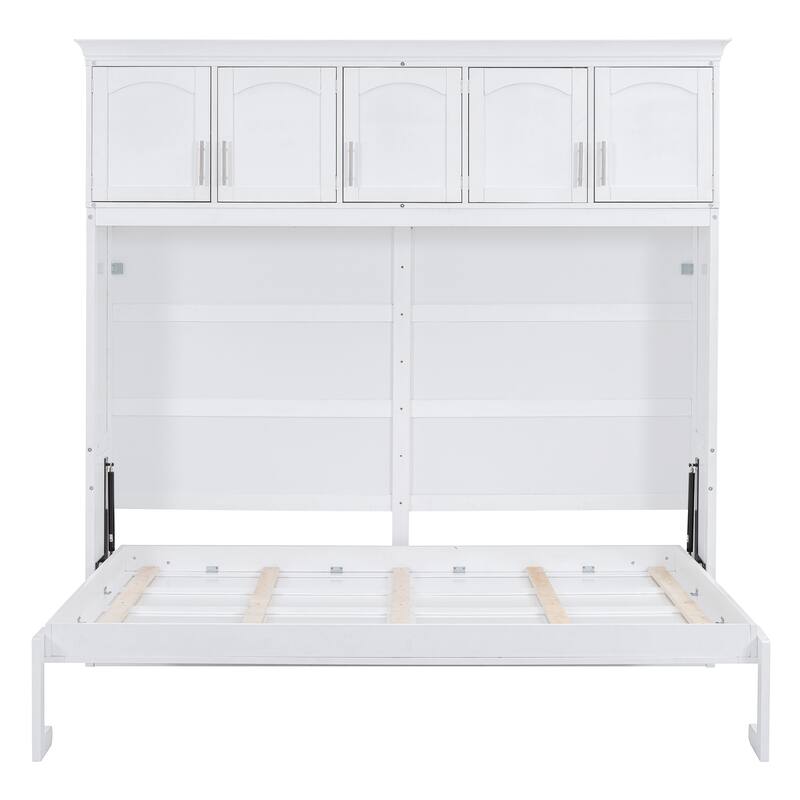 Queen Size Wooden Murphy Bed Wall Bed with Top Cabinets