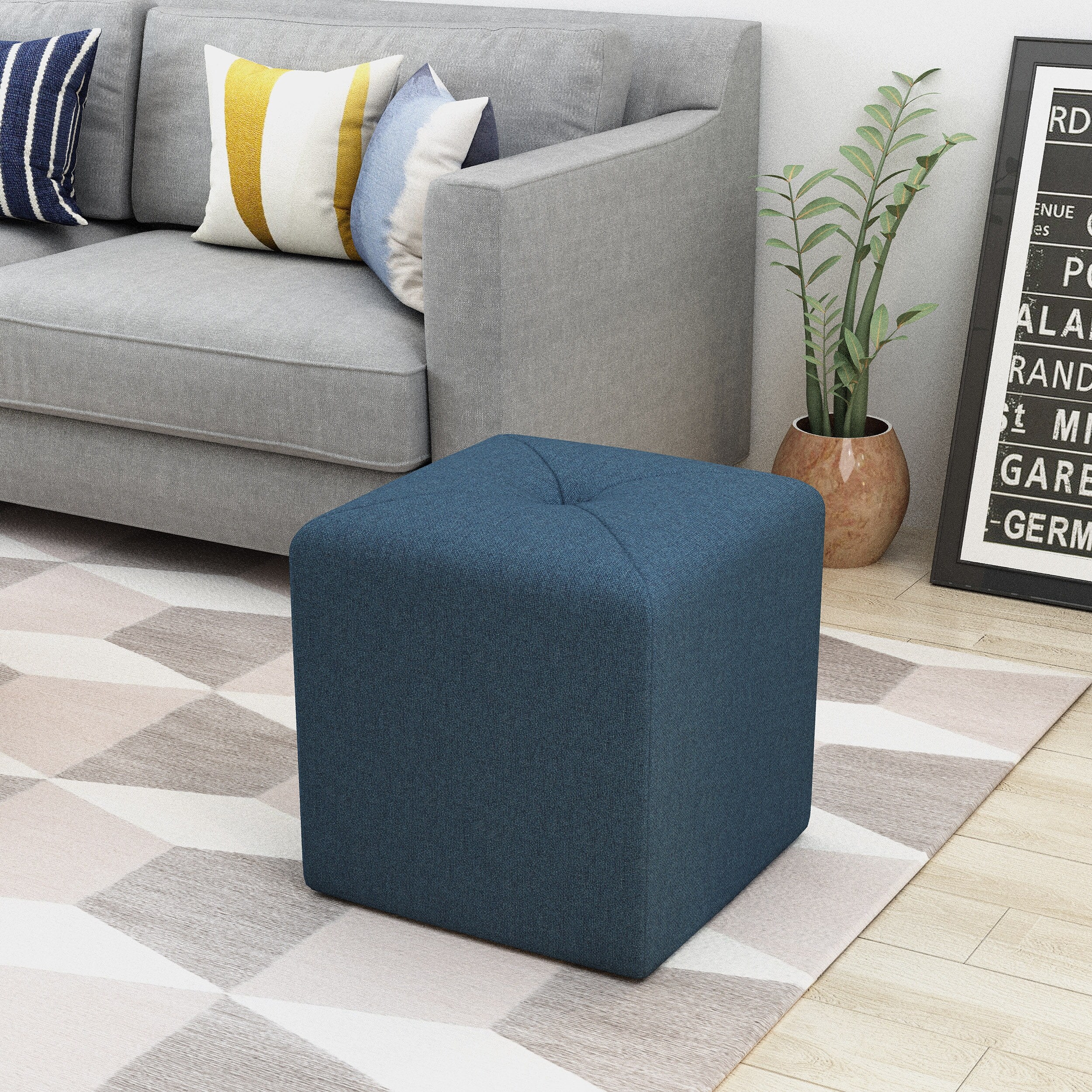 Stylish Small Square Ottoman for Extra Seating or Footrest
