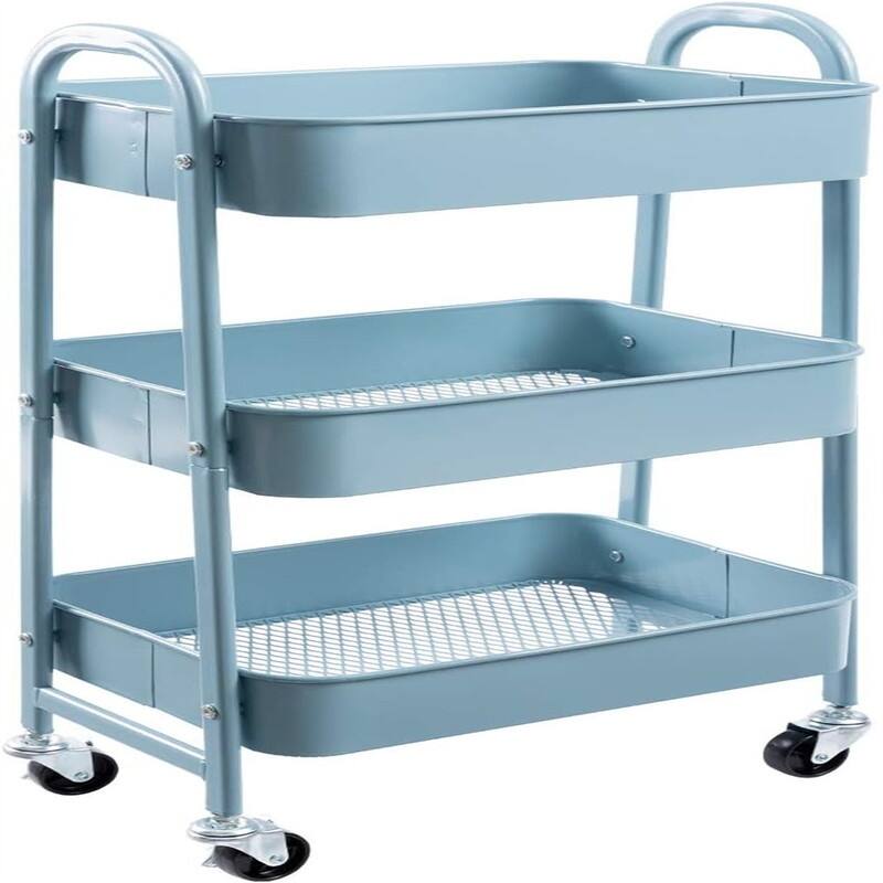 Movable Rolling Organizer Cart - 15.35"D x 27.5"W x 11.42"H - Metal Finish - Grey - Blue