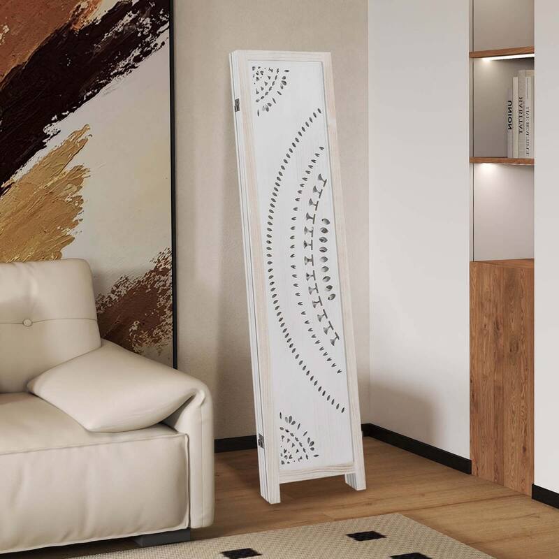 Costway 66" Boho 4-Panel Room Divider with Carved Pattern & Solid Wood - See Details