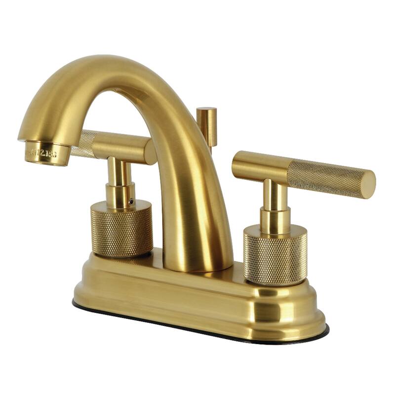 Kingston Brass Convergent Knurled Double-Handle 4" Centerset Bathroom Faucet with Brass Pop-Up - Brushed Brass