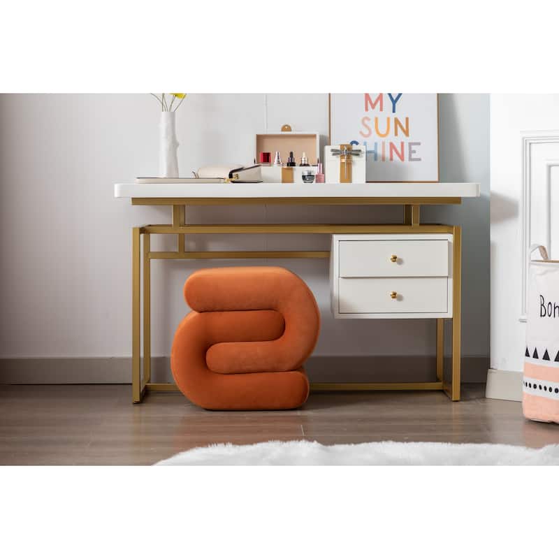 S-shape Velvet Fabric Ottoman Makeup Stool Footstool - Orange