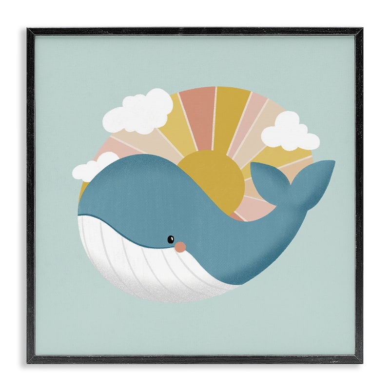 Stupell Whale & Sunshine Rays Framed Giclee Art Design By Sarah Hickman - 17 x 17 - Black