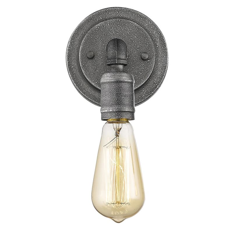 Rustic Textured Grey Wall Sconce with Exposed Bulb and Flush Mount Steel Light Damp Location Rated - 6.25" H x 5.25" W x 5" D
