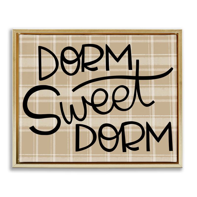 Stupell Sweet Dorm on Plaid Framed Floater Canvas Wall Art Design By Mandy Ford Art + Illustration - 31 x 25 - Gold