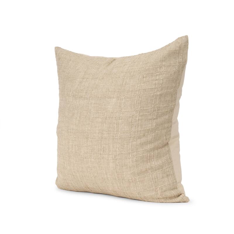 Jeren Beige Checker Textured Cotton-Linen Decorative Square Pillow Cover - 22.0L x 22.0W x 1.0H