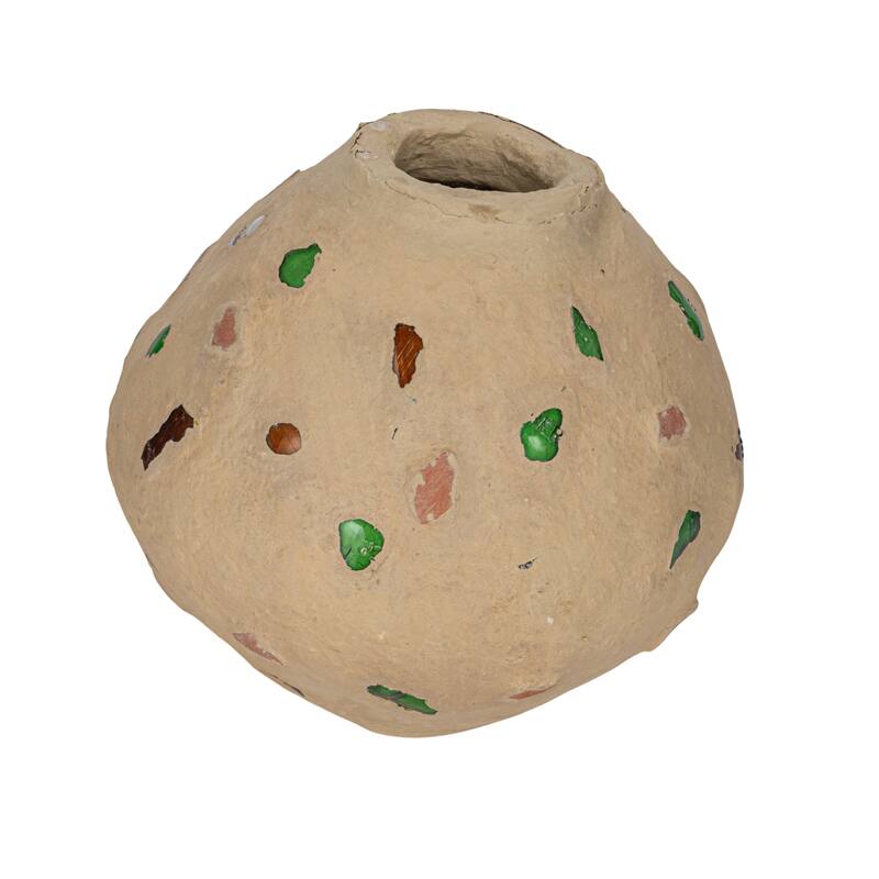 Handmade Paper Mache Vase with Embedded Glass