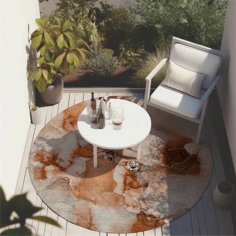 Machine Washable Indoor/ Outdoor Abstract Watercolor Chantille Rug