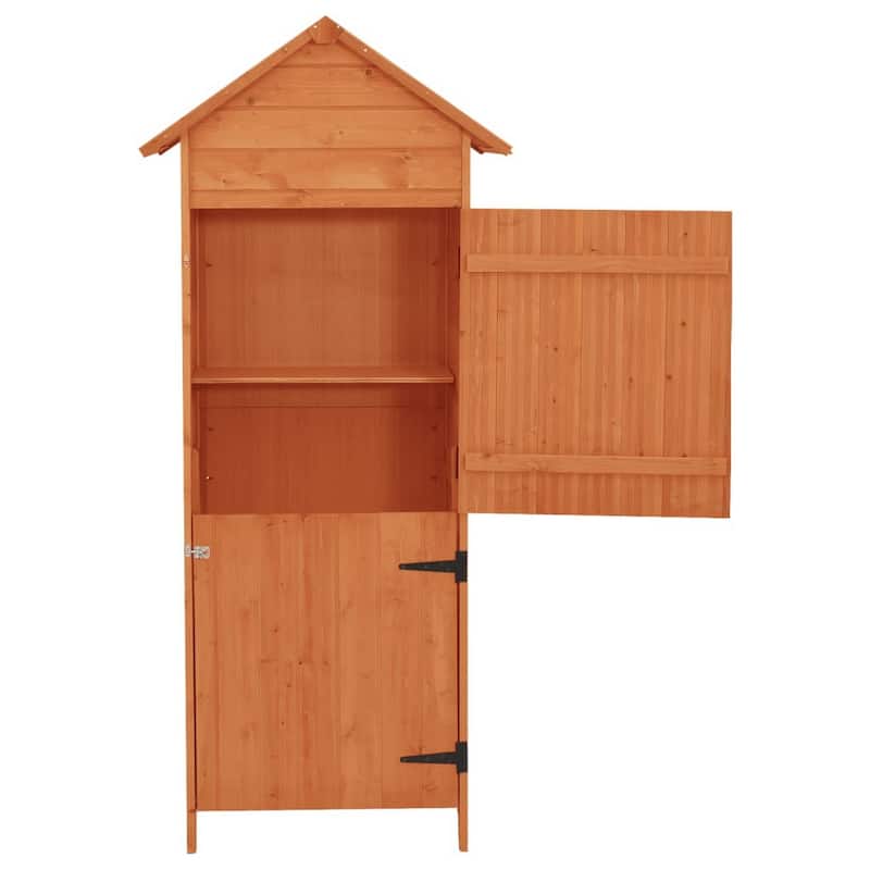 Outdoor Patio Storage Cabinet, 2 Doors, Natural Brown Solid Wood