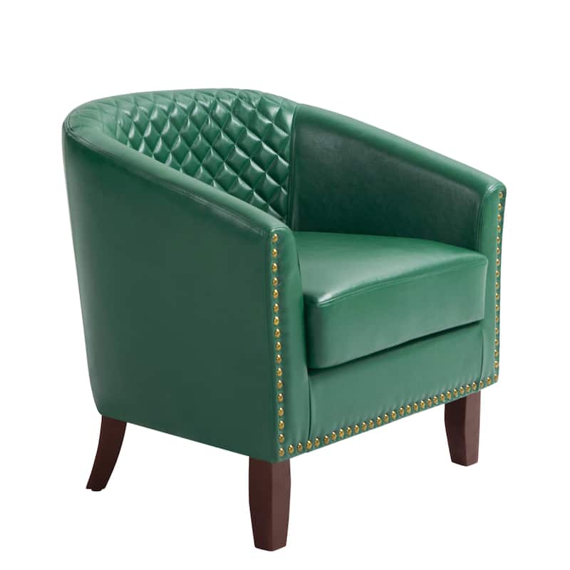 Faux Leather Tufted Nailheads Upholstered Barrel Accent Chairs