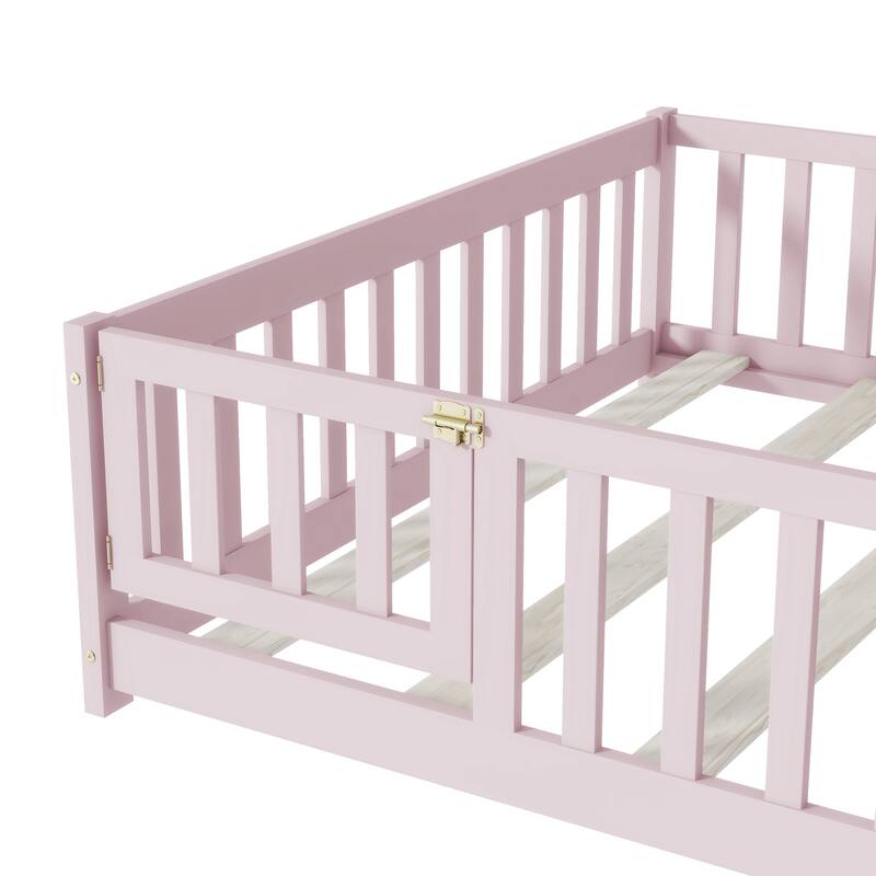 Floor Bed with Fence and Door,Perfect for Kids' Play,and Independence Promotion