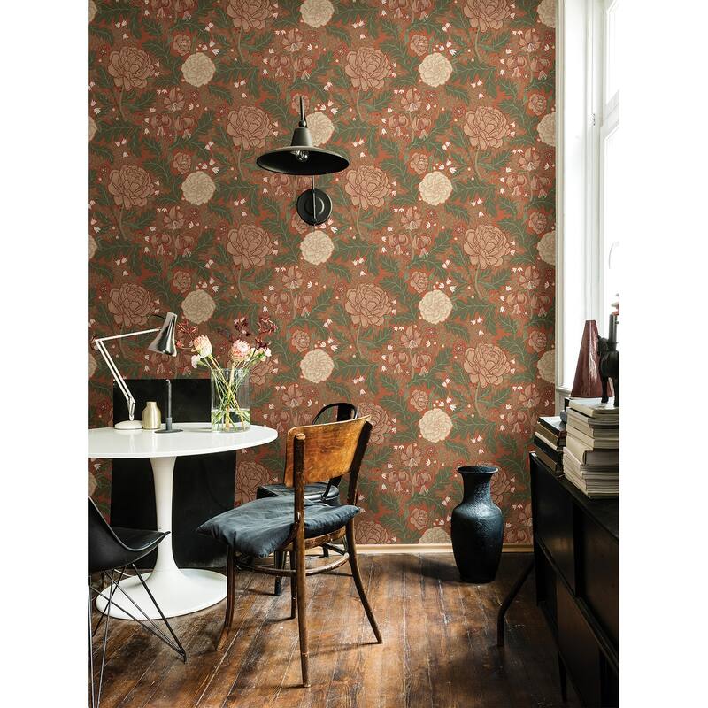 A-Street Prints Camille Red Peony and Lily Wallpaper