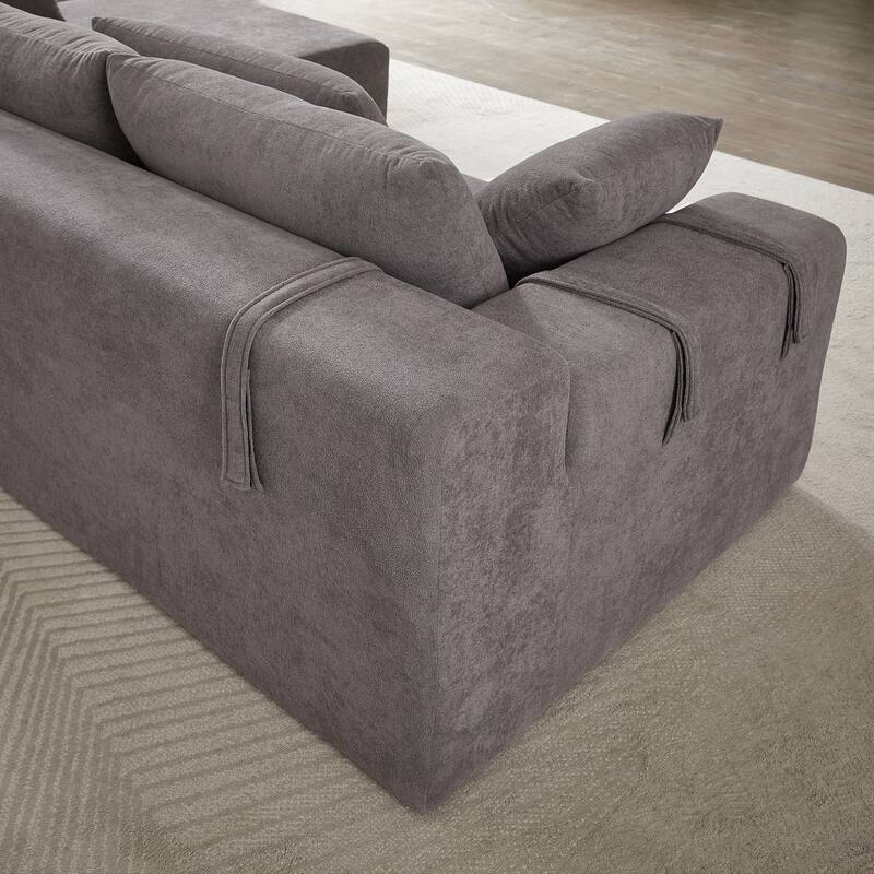 Free Combination Chenille Upholstered L-shaped Sectional Sofa with Loveseat and Single Chaise Living Room Couch Set with Pillows