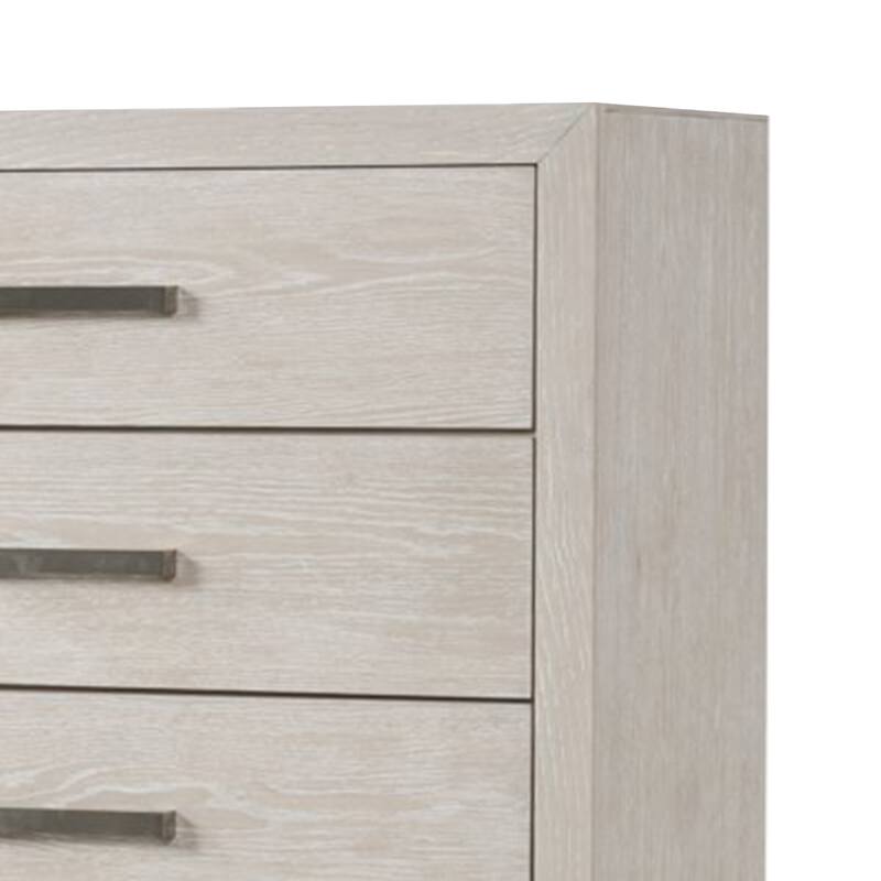 Kexa Tall Dresser Chest, 5 Drawers, Light Gray Solid Wood, Nickel Metal