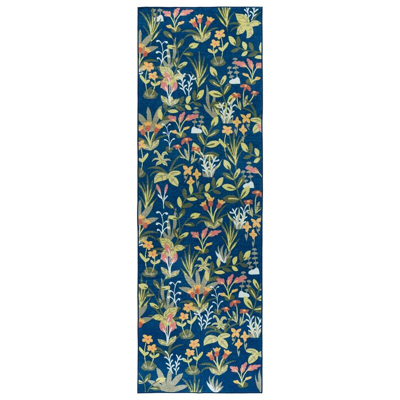 Martha Stewart Kathrin Machine Washable & Slip Resistant Rug - 2'6" x 8' Runner - Navy/Gold