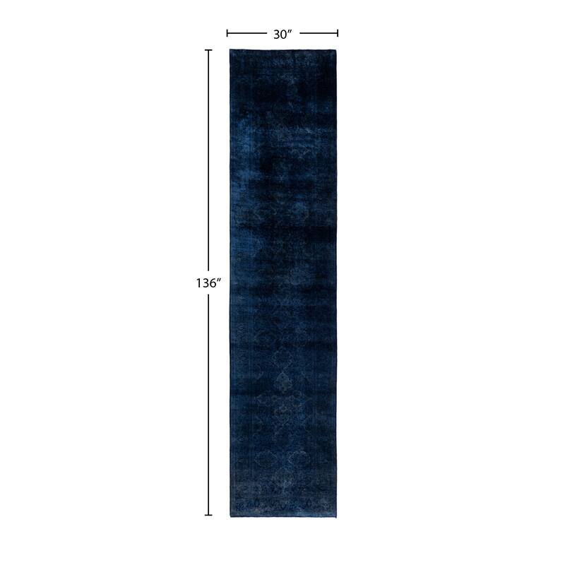 Overdyed One-of-a-Kind Hand-Knotted Runner Rug - Navy - 2' 6" x 11' 4"