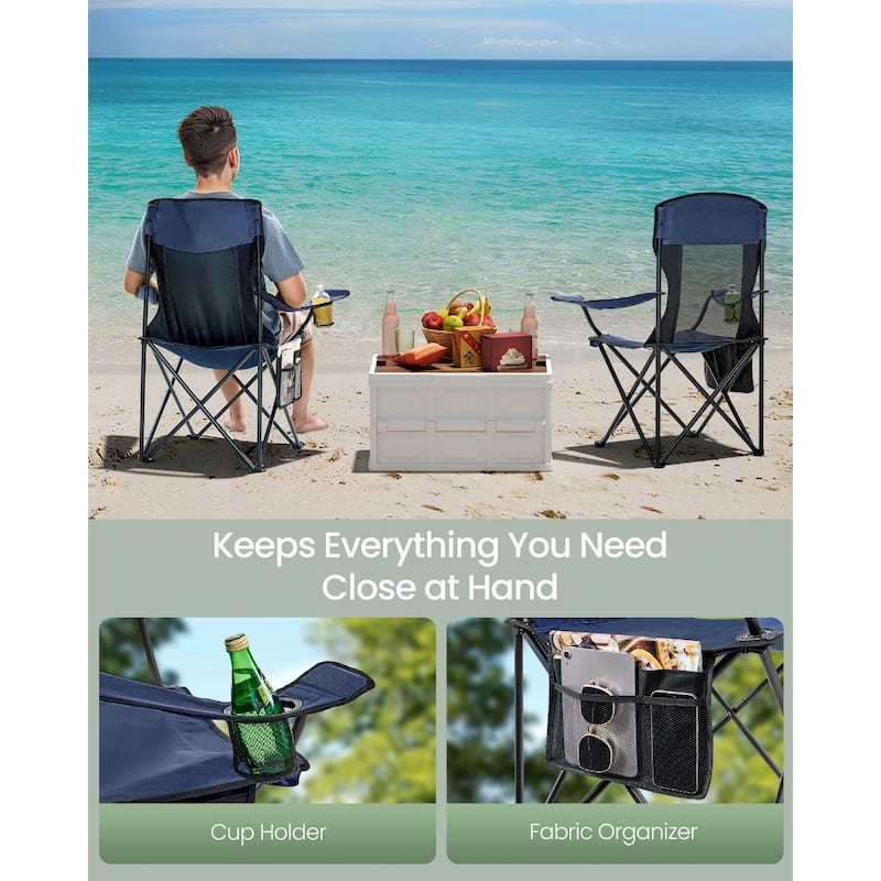 Set of 2 Foldable Camping Chairs with Mesh Back and Cup Holder Include Carry Bag for Outdoor Use - 20.3"D x 34"W x 38.2"H