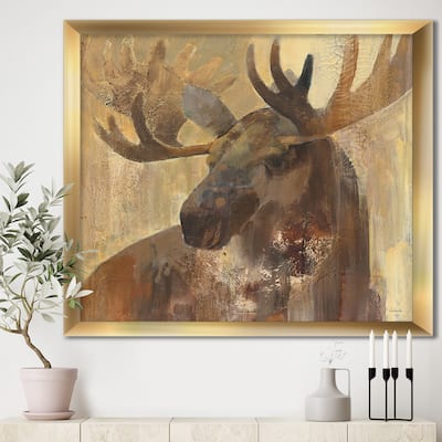 Designart "Into the Wild Gold Moose" Farmhouse Framed Art Print