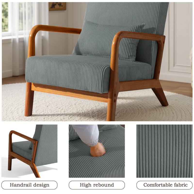 Uixe Mid Century Solid Wood Upholstered Corduroy Accent Chair