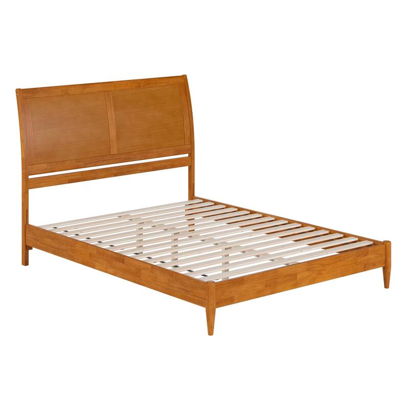 Solid Wood Low Profile Sleigh Bed - Platform Bed Frame, Light Toffee Finish, Modern Bedroom Furniture