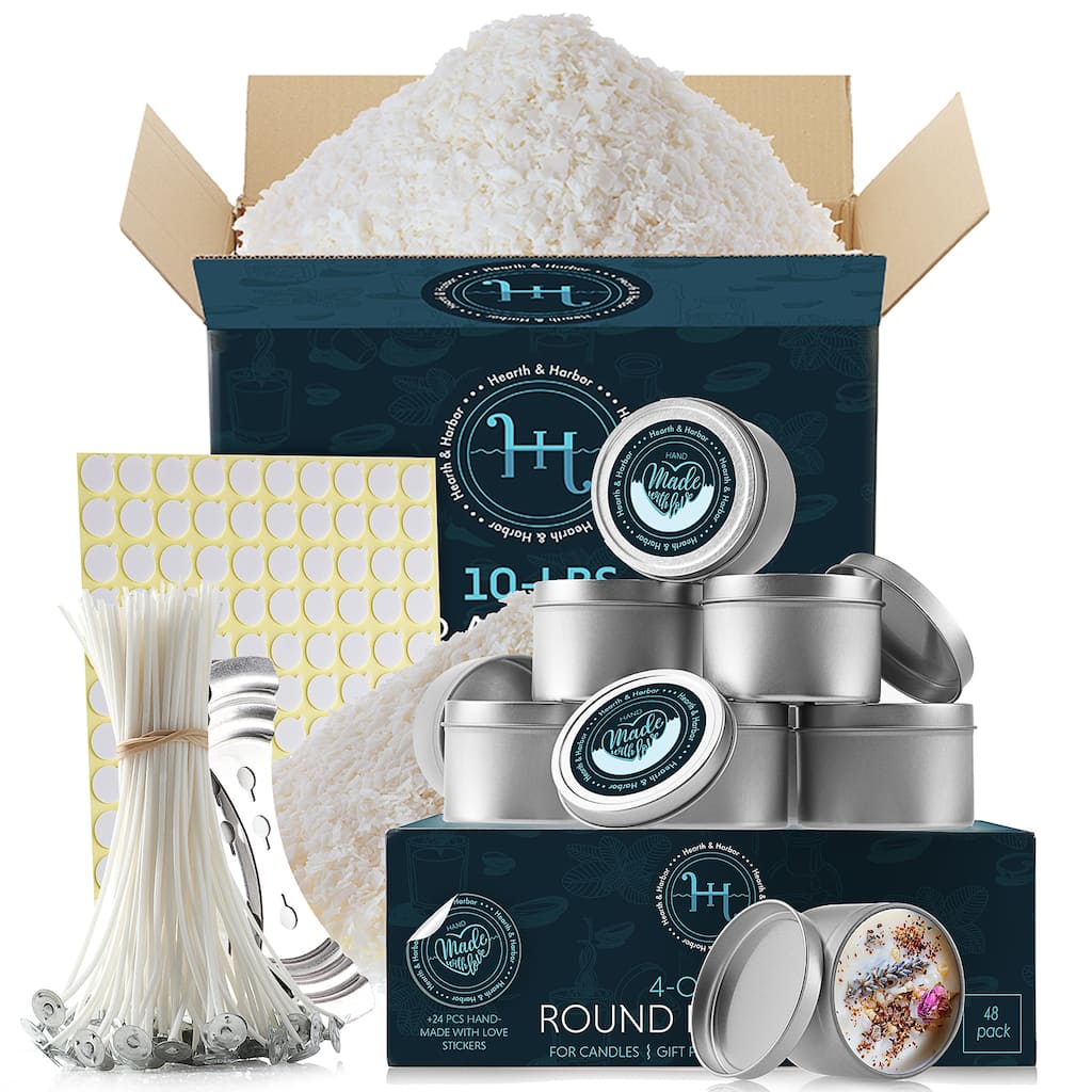 Empyrean Natural Soy Wax and DIY Candle Making Supplies - Wax Flakes, Candle Tins, Cotton Wicks, and 2 Centering Devices