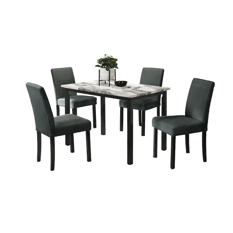 Wool Fabric Chairs Faux Marble Top Table 5pc Dining Set Kitchen Dinette Cushions Upholstered 4x Chairs Dining Room