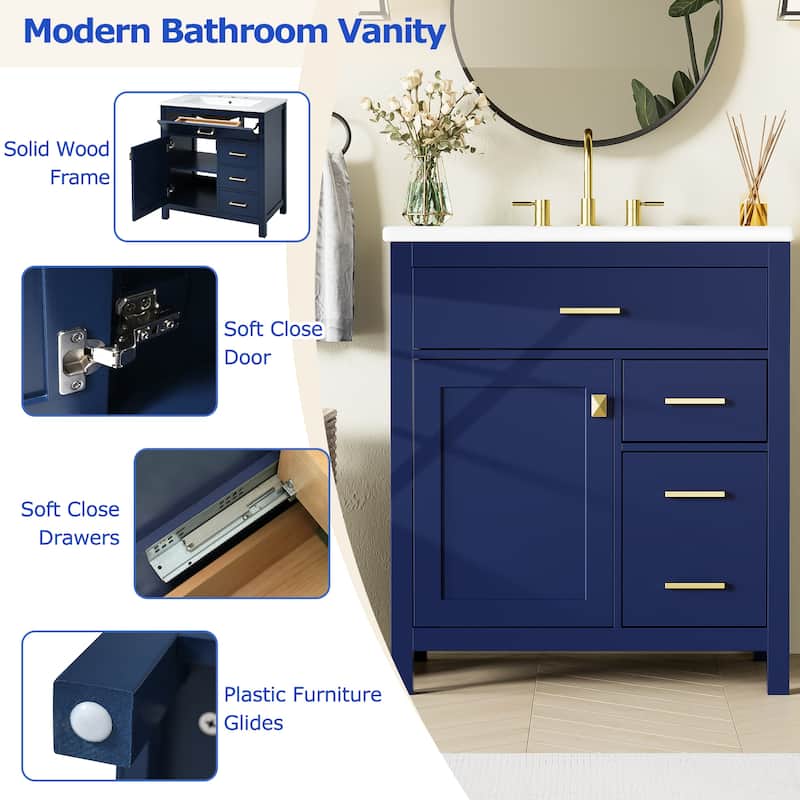 30 in. W x 18.3 in. D x 33.6 in. H Single Sink Freestanding Bath Vanity with White Ceramic Top