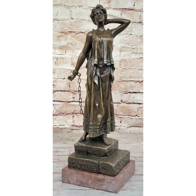 Captive Woman Awaits Her Savior - Bronze Sculpture Statue By Villanis On Marble Base