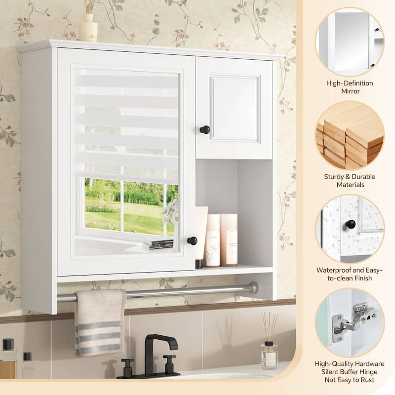 Roomfitters 30" Wall Cabinet with Mirror, Medicine Cabinet with 2 Shelves, Over Toilet Bathroom Storage Unit, White