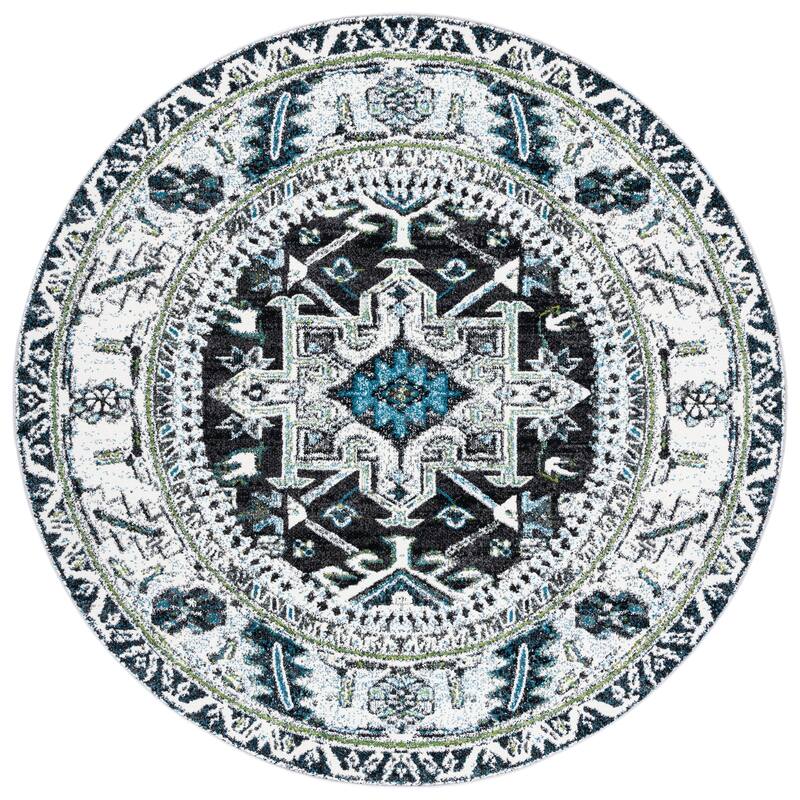 SAFAVIEH Vintage Hamadan Jaroslava Oriental Rug - 6'7" Round - Dark Grey/Ivory