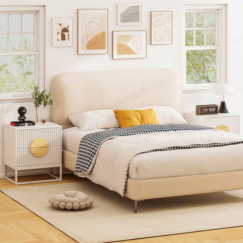 Costway 1/2 PCS Fluted Nightstand with 2 Drawers with Pine Wood