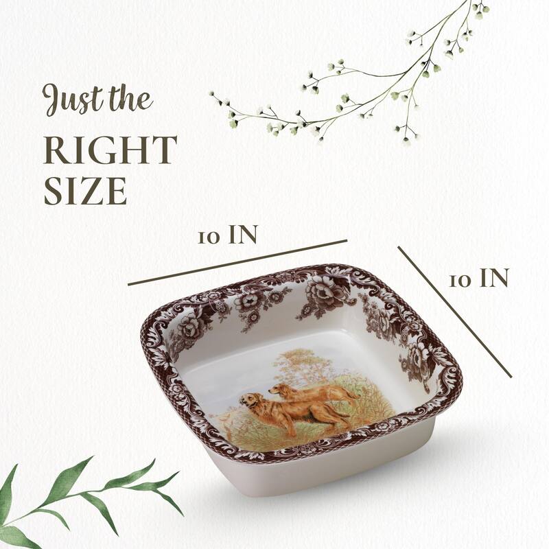 Spode Woodland Square Rim Dish Golden Retriever