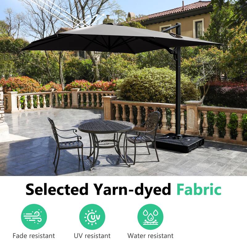 10 FT Cantilever Patio Umbrella with 360°Rotation&Tilt Adjustment,Square Outdoor Offset Umbrella with Aluminum Pole without Base