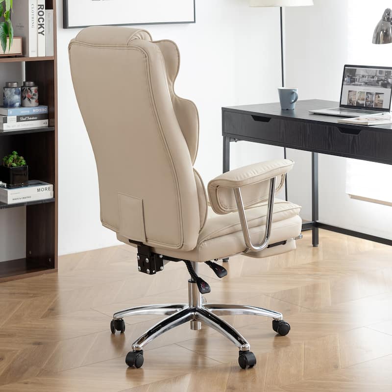 Big and Tall Executive Office Chair with Footrest - 500lbs Capacity, Ergonomic High Back, Leather Recliner with Lumbar Support