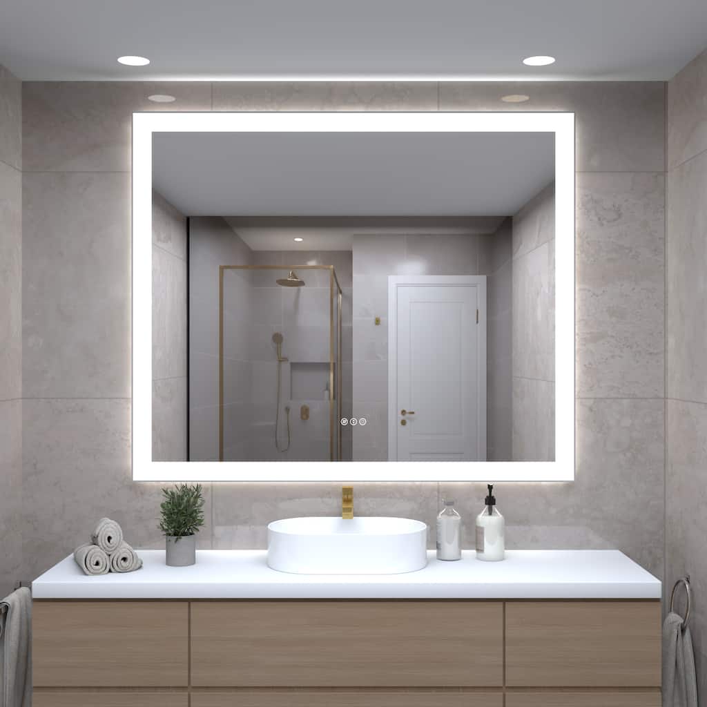 48 x 40 Inch Frameless LED Bathroom Mirror, Smart Mirror