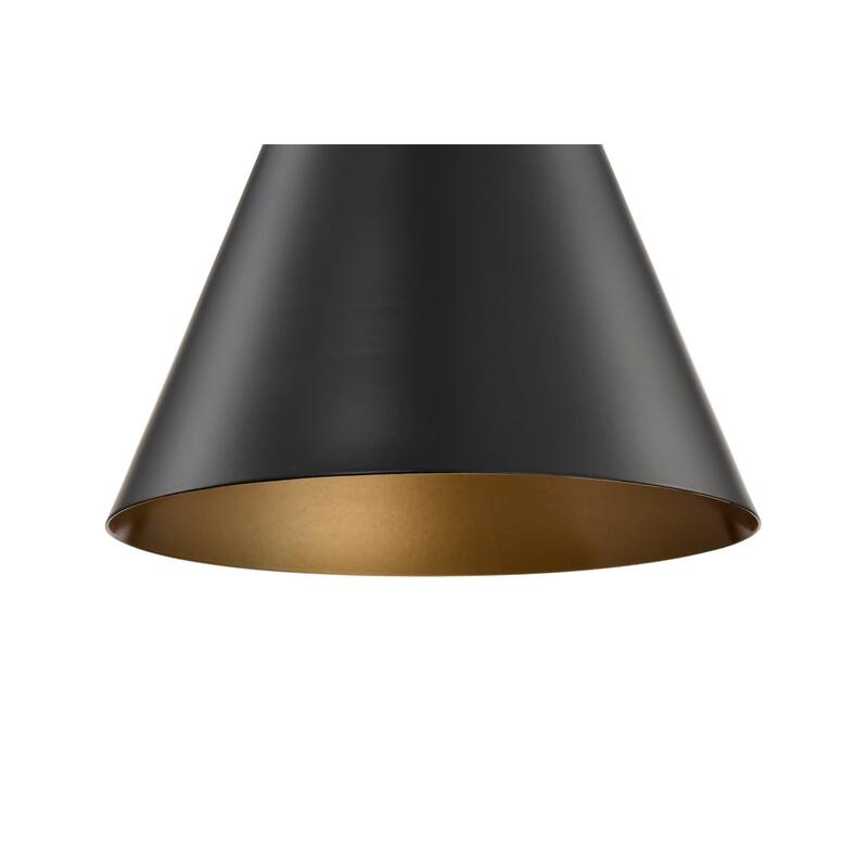 1-Light Matte Black Metal Cone Hanging Kitchen Pendant Light