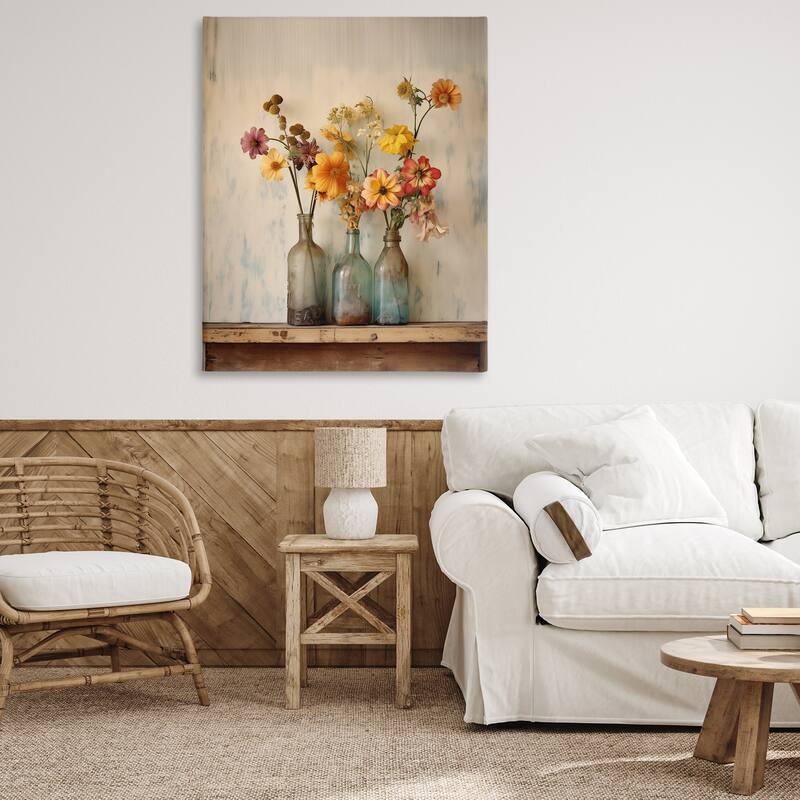 Stupell Rustic Spring Flowers Shelf Canvas Wall Art Design By Arlington Prints