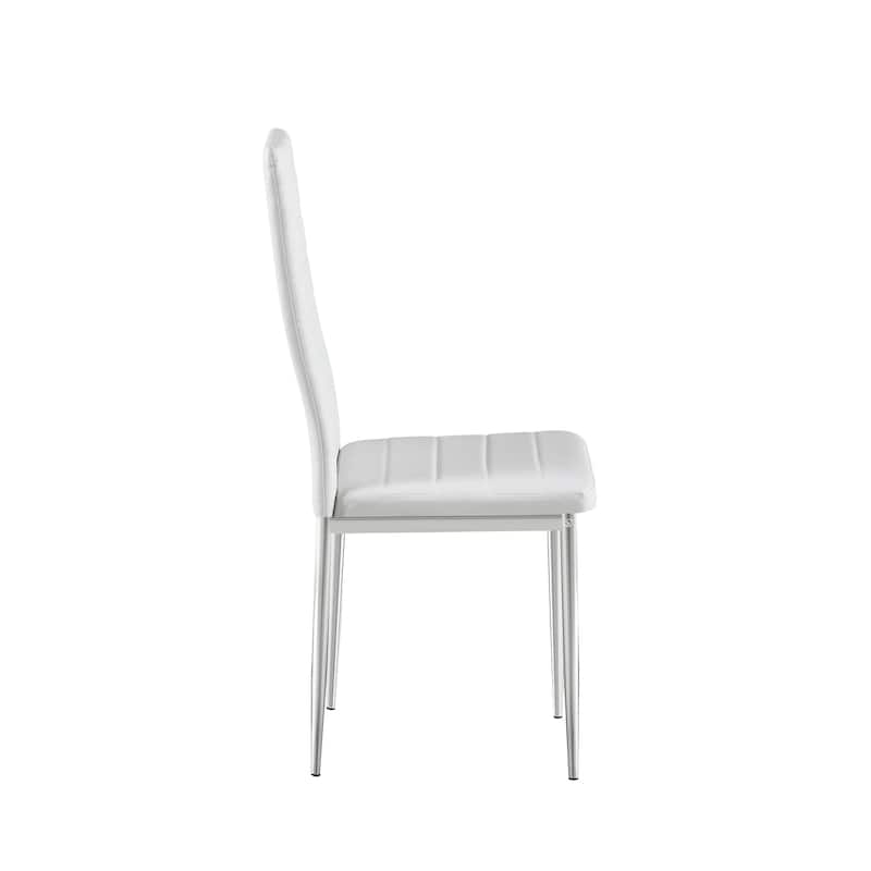 Modern Style Dining Chair Set For 4 With Comfortable Pu Leather And Silver Chrome Plated Chair Legs,White